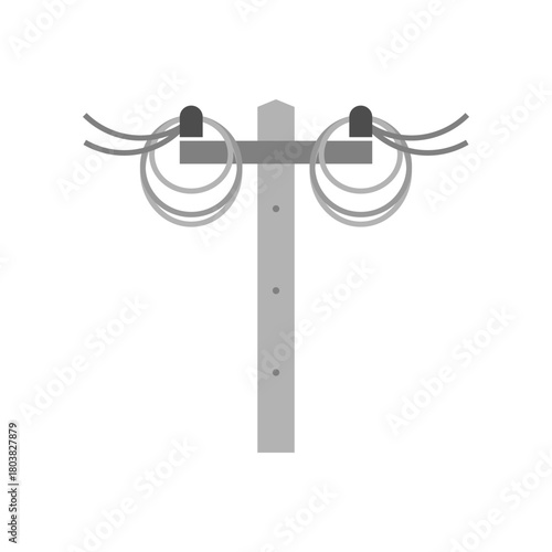 Gray cement electric pole wire messy tangled icon flat vector design