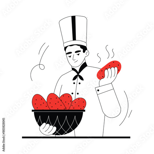 Chef Baking Bread Flat Illustration EPS 10 File 