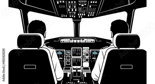 Pilots in cockpit navigating flight with advanced instrument panel