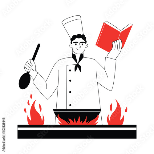 Recipe Reading Flat Illustration EPS 10 File 