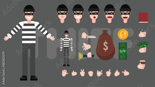 Flat-Thief-Character-–-Editable-Vector-Set-for-Animation-with-Expression-Variants