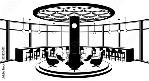 Modern lounge area with chairs and bar stools for design inspiration