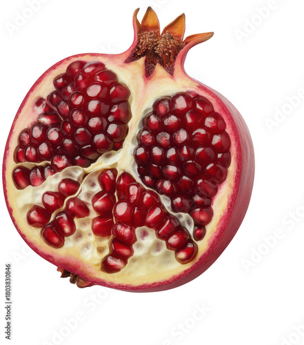 Ripe pomegranate seeds revealed isolated on a transparent background