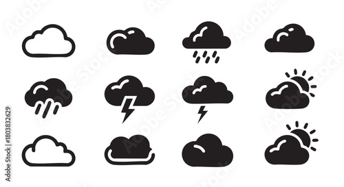 Weather icons collection showing various cloud formations and conditions