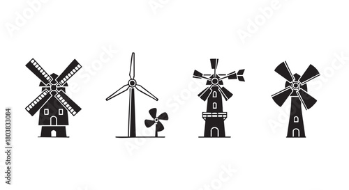 Windmill and wind turbine icon vector illustration for environmental concept