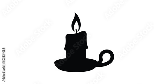 A simple black silhouette of a lit candle in a holder