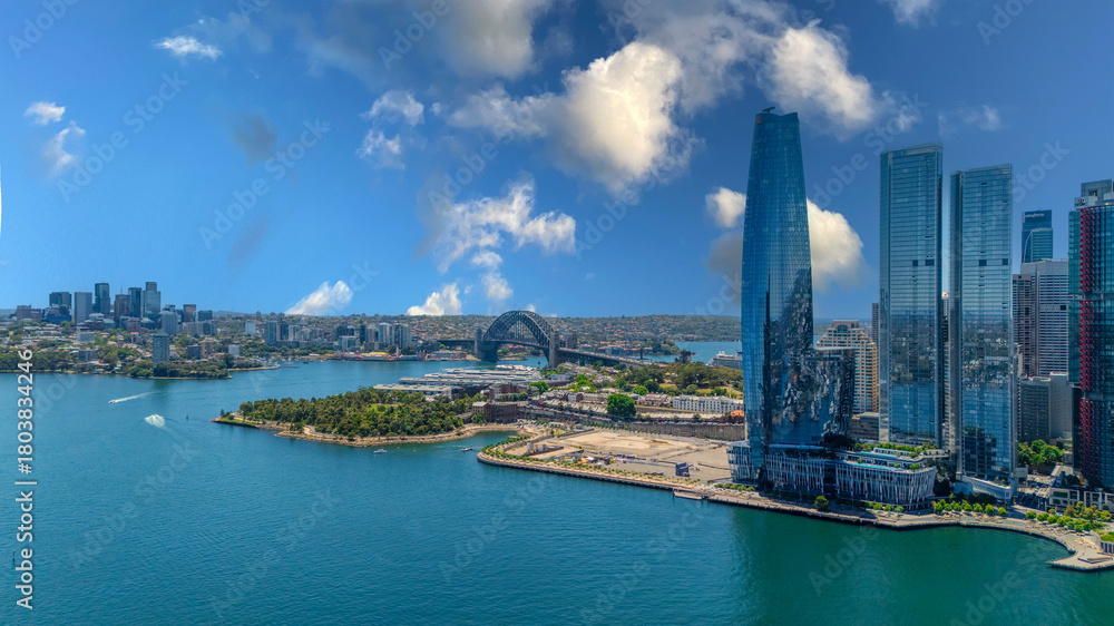 Obraz premium 18 November 2025 Panoramic night view of Sydney Harbour and City Skyline of NSW Australia beautiful colourful skies on a beautiful spring day