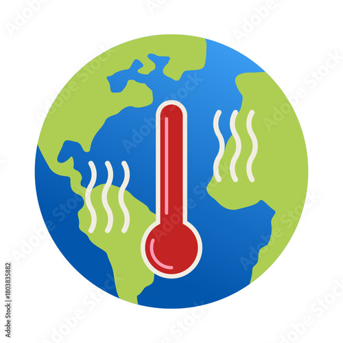 Global Warming Flat Colored Icon for Climate Awareness and Environmental Impact Issues