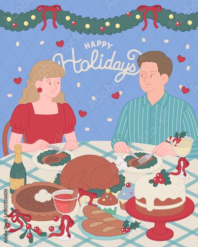 Happy Holiday Dinner Table Illustration