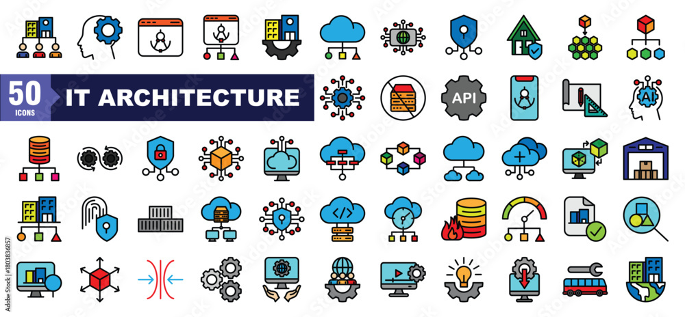 Naklejka premium IT architecture lineal color icon set 