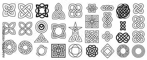 Celtic Ornamental Corner Designs with Irish Knotted Borders – Traditional Medieval Interlaced Pattern Elements for Decorative Page Framing, Fancy Artwork Layouts, and Detailed Vector Illustration Set