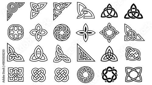 Celtic Ornamental Corner Designs with Irish Knotted Borders – Traditional Medieval Interlaced Pattern Elements for Decorative Page Framing, Fancy Artwork Layouts, and Detailed Vector Illustration Set