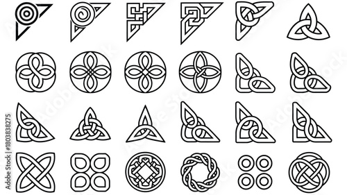 Celtic Ornamental Corner Designs with Irish Knotted Borders – Traditional Medieval Interlaced Pattern Elements for Decorative Page Framing, Fancy Artwork Layouts, and Detailed Vector Illustration Set