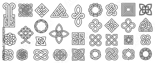 Celtic Ornamental Corner Designs with Irish Knotted Borders – Traditional Medieval Interlaced Pattern Elements for Decorative Page Framing, Fancy Artwork Layouts, and Detailed Vector Illustration Set