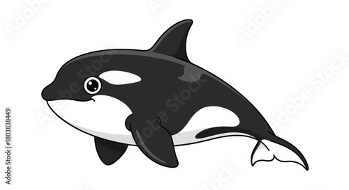 Cute cartoon killer whale swimming, isolated vector illustration