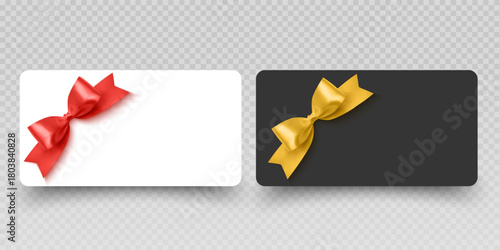 Blank Gift Cards and Vouchers with Red Ribbon Mockup Vector format