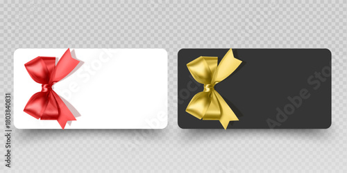Blank Gift Cards and Vouchers with Red Ribbon Mockup Vector format