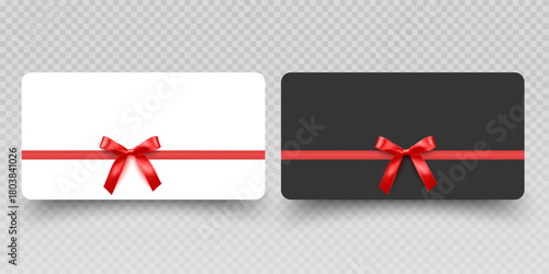 Blank Gift Cards and Vouchers with Red Ribbon Mockup Vector format