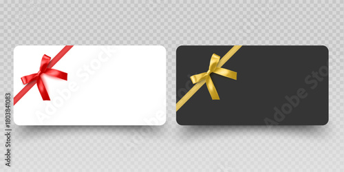 Blank Gift Cards and Vouchers with Red Ribbon Mockup Vector format