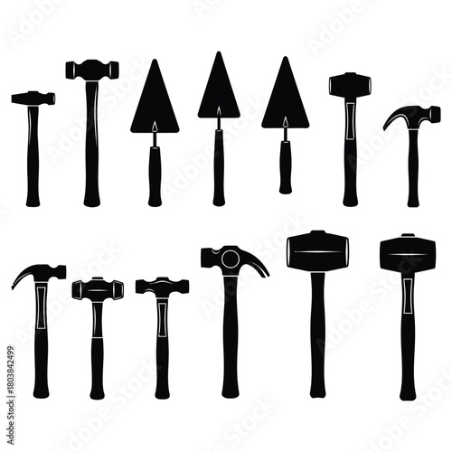 Collection of construction and masonry tools silhouette