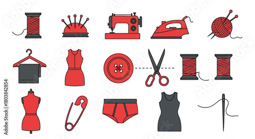 Sewing essentials collection, craft, fashion design, DIY projects, creative hobby