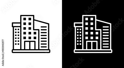 Office Building With Icon Set Design