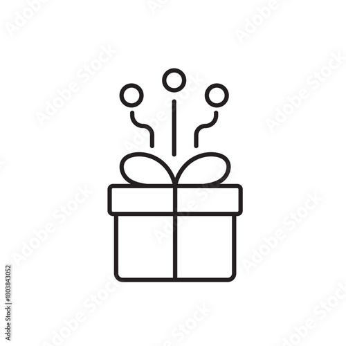 A vector icon representing a festive surprise gift with celebratory effects, created in line style with editable stroke