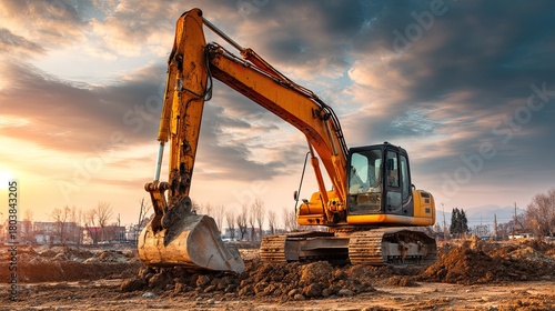 Modern Construction Equipment Operating on Site with Soil Moving