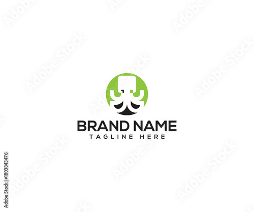 Abstract Logo in a green circle: A sophisticated logo, abstract design in a vivid green circle with the appearance of a tree with dark branches, for business, symbolizing growth.