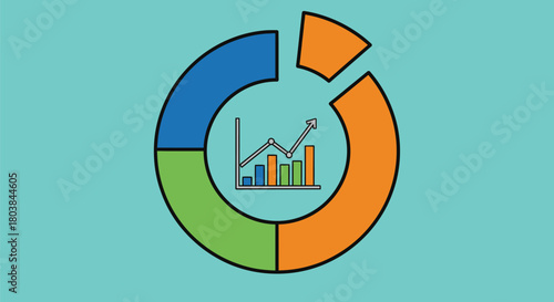 Dynamic business growth chart with colorful segments and rising arrow