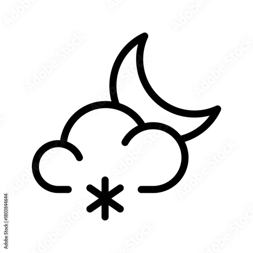 Snowy Cloudy Night Icon Pack – Elegant Winter Night Weather Symbols Collection for Apps, UI, and Web Design