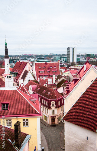 Aerial view on the old town with main central square in Tallin, Estonia