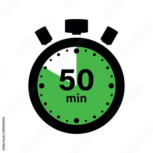 A black and green timer with fifty minutes displayed on a white background in a digital illustration