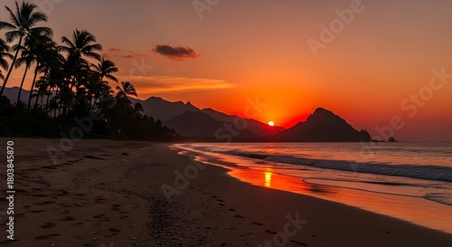 Fototapeta Naklejka Na Ścianę i Meble -  Sunset on the beach in hawaii