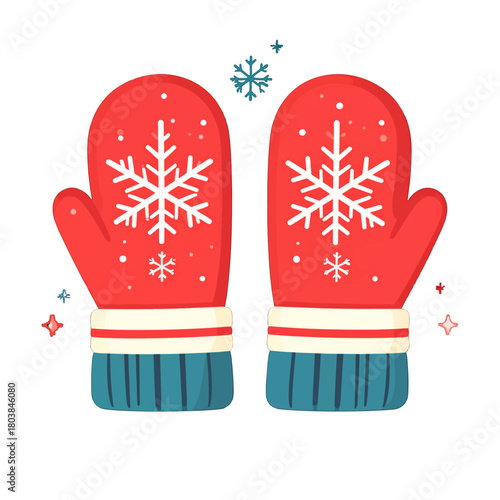 Red Winter Mittens with Snowflake Pattern Pixel Art on White Background