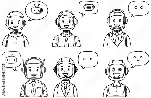 Chatbot and Friendly Robot Characters in Outline Style