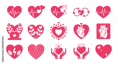 Stunning heart icons for love, health, and care in vibrant pink