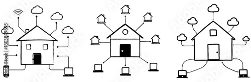 Smart Home Network System Outline Illustration