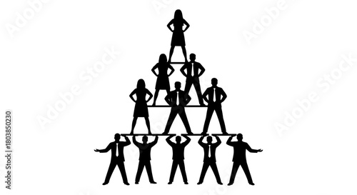 Teamwork builds success, powerful people climbing corporate pyramid