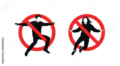 Silhouetted figures in prohibition signs symbolize restrictions and limitations