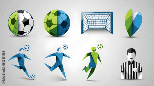Soccer Icons Set Graphic Illustrations of Footballs, Goals, and Players for Sports Designs