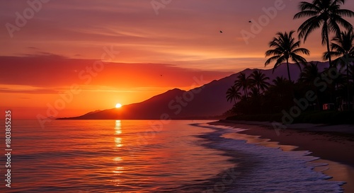 Fototapeta Naklejka Na Ścianę i Meble -  Tropical beach at sunset