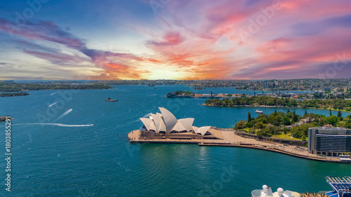 18 November 2025 Panoramic night view of Sydney Harbour and City Skyline of NSW Australia beautiful colourful skies on a beautiful spring day