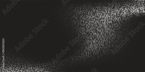 Elegant Grunge halftone grit background. White and black sand noise wallpaper. Retro pixilated vector backdrop. dots design