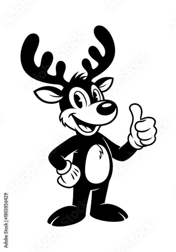 A black reindeer mascot giving a cheerful thumbs up flat illustration