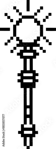 pixel art magic wand emitting radiant energy glowing fantasy scepter, retro game magical staff with bright aura