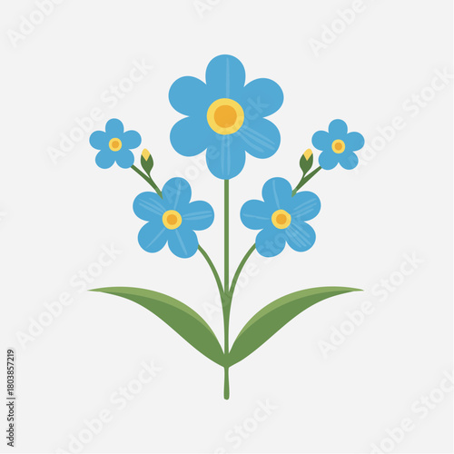 Blue forget-me-not flower with green leaves