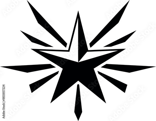Abstract black star burst emblem graphic element simple vector