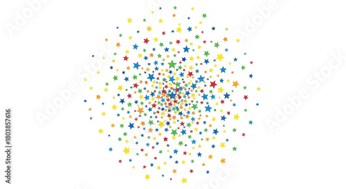Colorful circular dot burst with radial confetti in abstract design.