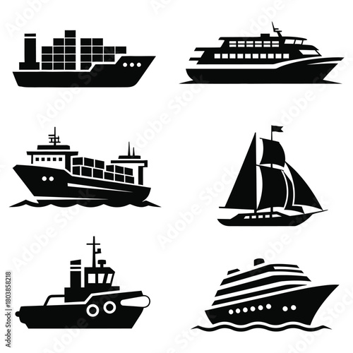 Collection of six nautical vessel silhouettes